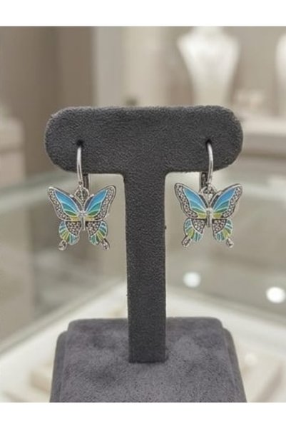 Lunarie Xuping Blue Enamel Zircon Stone Butterfly Earrings – Vintage Silver Color Tarnish-Resistant Steel Fairycore Women's Earrings