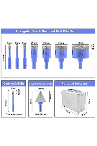 NO BRAND Set de 11 burghie diamantate 6-65mm pentru plăci ceramice Dekton, ma...