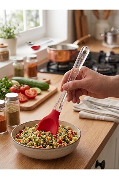 ÇEÇEN HOME (1 Pc) Luxury Transparent Crystal Handle Silicone Serving Spoon He...