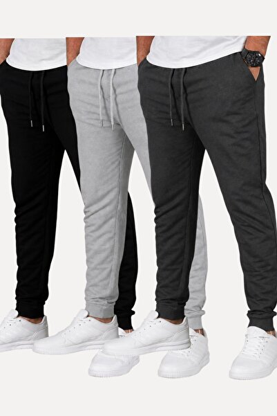 SURMARİ Set of 3 Unisex Regular Fit Ribbed Leggings in Black, Gray, Navy Blue...