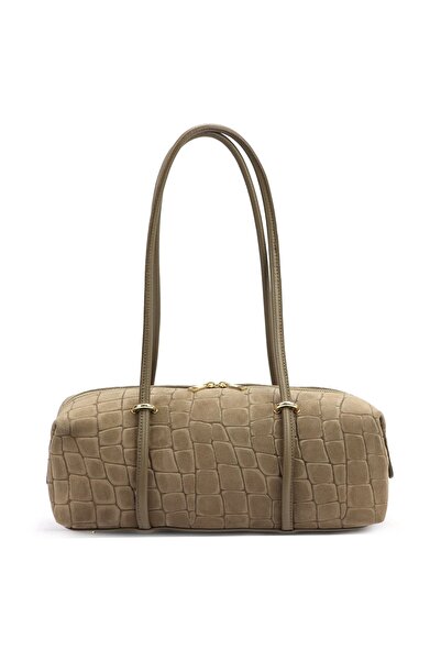 Vera Pelle Geantă de damă din piele întoarsă Baguette jamnik LUKA CROCO, taupe