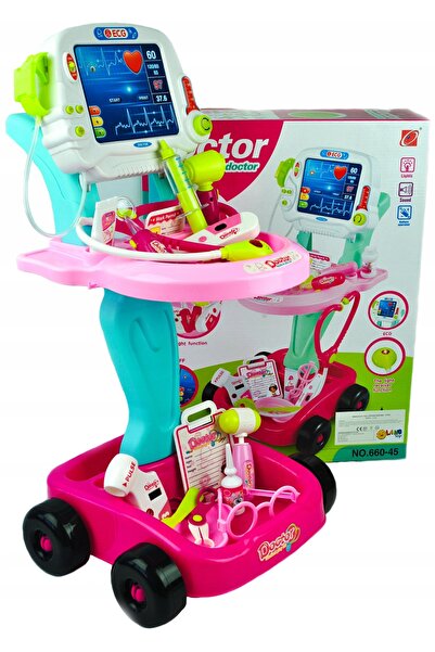 Landtoys Trusă medicală mică de doctor, cărucior roz, accesorii mobile, CADOU