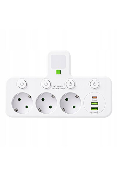 Gotel Prelungitor cu 3 prize, 230V, cu 3 porturi USB, împământare și întrerup...
