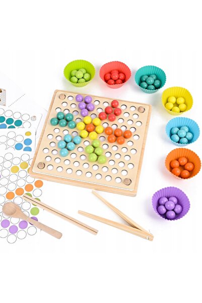 NO BRAND Puzzle Montessori din lemn cu blocuri și bile, joc de sortare din le...