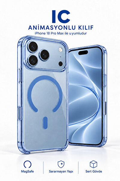 Evax [IC] iPhone 18 Pro Max Uyumlu ANİMASYONLU Şeffaf Sert Mika SARARMAZ Mags...