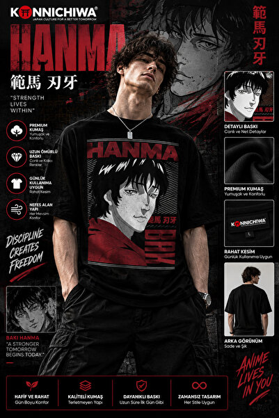 FG KONNİCHİWA Baki Hanma Anime Printed Black T-Shirt Tee Tshirt – Baki Fighti...