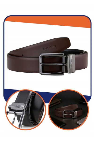 NO BRAND Curea bărbătească din piele reversibilă Negru/Maro 125 CM CATARAMĂ R...