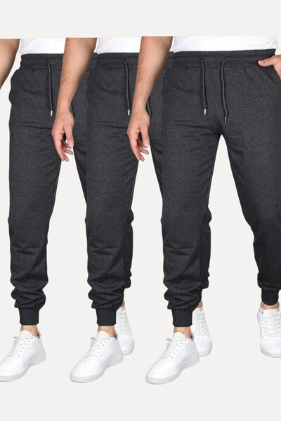 SURMARİ Set of 3 Unisex Regular Fit Ribbed Leggings in Black, Gray, Navy Blue...