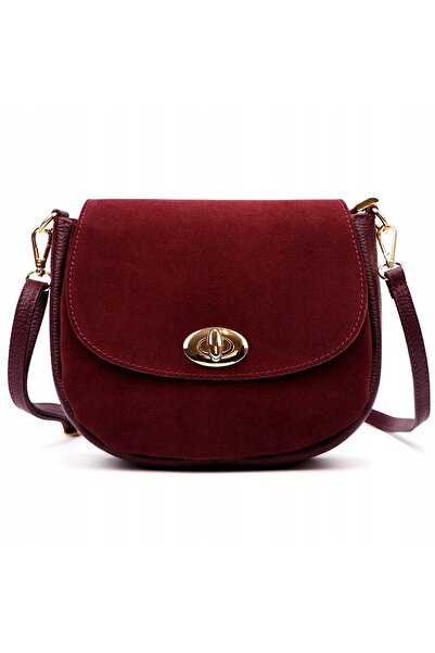 Vera Pelle A0 LUKA geantă crossbody elegantă din piele întoarsă vișinie bordo