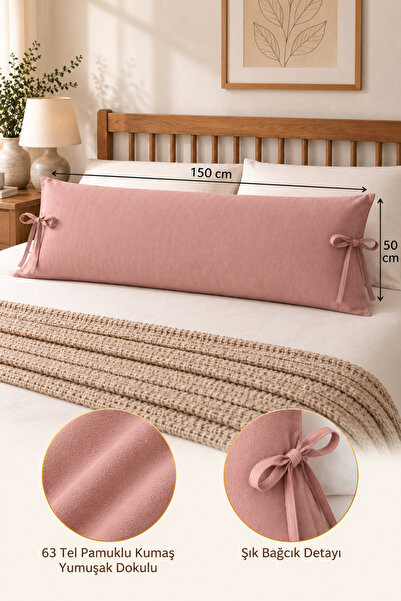 AREN HOME BABY Bağcıklı Uzun Yastık Kılıfı 50x150 cm. - %100 Pamuklu - Güz Gülü