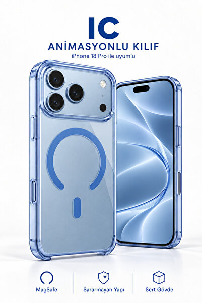 Evax [IC] iPhone 18 Pro Uyumlu Buzul Rengi ANİMASYONLU Şeffaf Sert Mika SARAR...