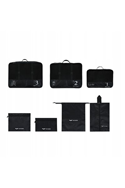 wings Set organizatoare de bagaje pentru valiză, 7 pungi, ACS01-BLACK