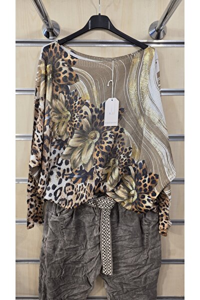 Park Moda Italian Mercerized Blouse with Gilded Leopard Pattern