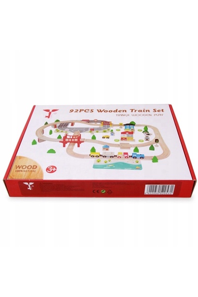 Landtoys Tren educativ din lemn cu 92 de vagoane, tren magnetic, cadou pentru...