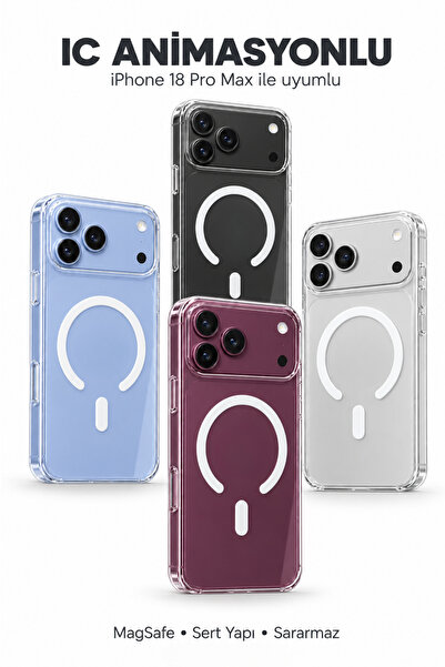 Evax [IC] iPhone 18 Pro Max Uyumlu ANİMASYONLU Şeffaf Sert Mika SARARMAZ Mags...