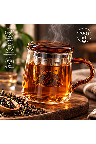 THIRTEEN SELECT كوب زجاجي من البوروسيليكات سعة 350 مل مع مصفاة - غطاء زجاجي، ...