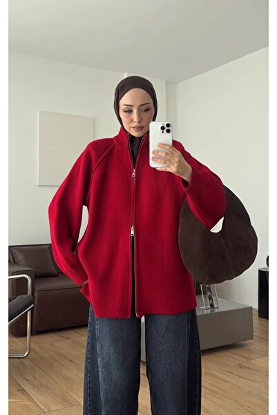salisburys Molly Nelly Kadın Oversize Triko Çift Fermuarlı Hırka