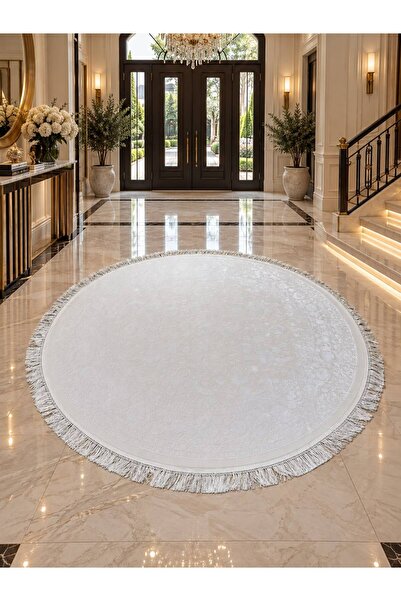 Neşem Halı Boutique NAKKAŞ RY006A WHİTE CREAM YUVARLAK 100 TARAK DOĞAL İPLİK ...