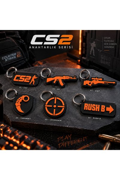 İKONİXPET Cs2 Keychain 3D Printing Gamer Player Keyring Black Orange Gaming Accessory