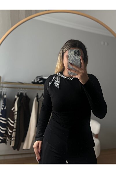 Dloshboutique Yaka Desenli Fular Detaylı Bluz
