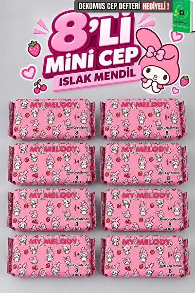 MY MELODY Licensed 8 Wet Wipes, Dekomus Pocket Notebook, Gift