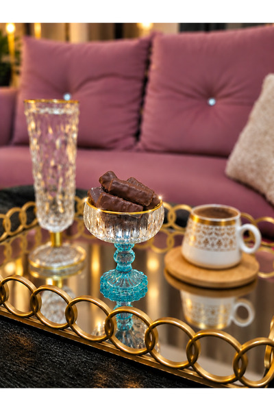 AZHASTORE 6’lı Renkli Kristal Görünümlü Gold Yaldızlı Ayaklı Lokumluk Seti – ...