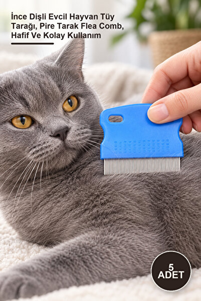 Yenilig 5 Pieces Cat and Dog Flea Comb – Fine-Toothed Pet Hair Comb, Flea Com...