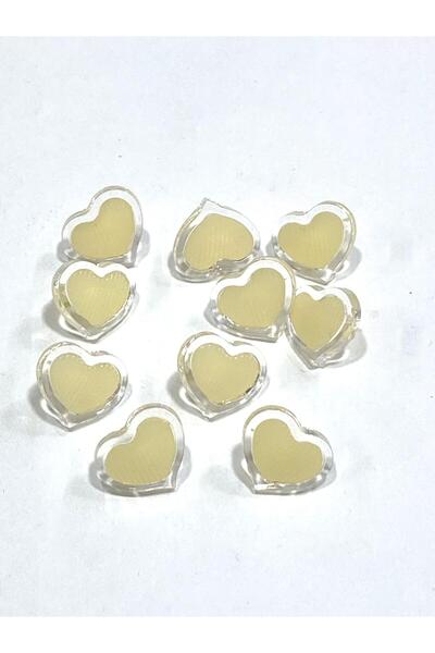 karantuhafiye Baby Button / Transparent Heart Model / 10 Pieces / Dark Cream