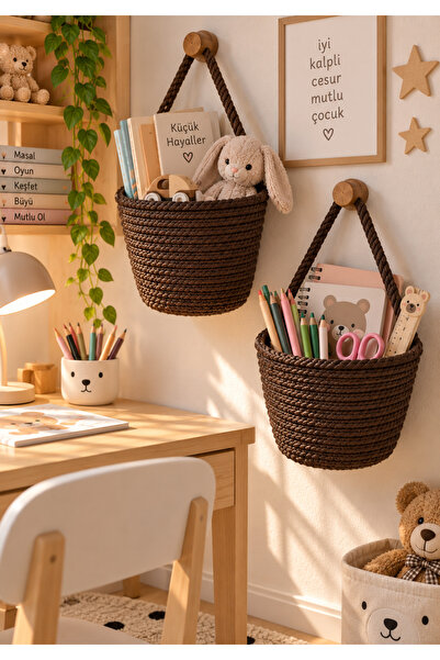 EGE ÖRGÜM 12X11 cm Mini Decorative Hanging Basket – Children's Room Stationer...