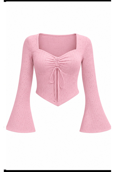 Wild Flower Pembe Dantel Detaylı Uzun Kollu Mevsimlik Bluz Üst
