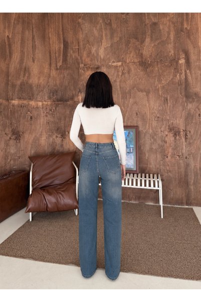 Swet Shop Jeans Women's High Waist Pale Effect Lycra Wide Leg Palazzo Jean