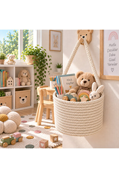 ÖRGÜM 15x15 cm Saplı Dekoratif Mini Sepet – Çocuk Odası Oyuncak ve Eşya Düzen...