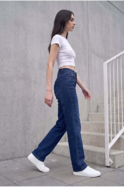 unika boutique Γυναικείο τζιν παντελόνι με ψηλή μέση και ίσια μπατζάκια