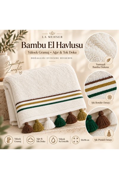 LA MEHSER Cotton Bamboo 50X90 Tasseled Hand Towel