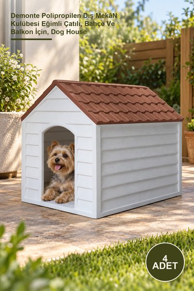 Yenilig 4 Adet Köpek Kulübesi – Demonte Polipropilen Dış MekâN Kulübesi Eğimli Çatılı, Bahçe Ve Balkon İçin, Dog House
