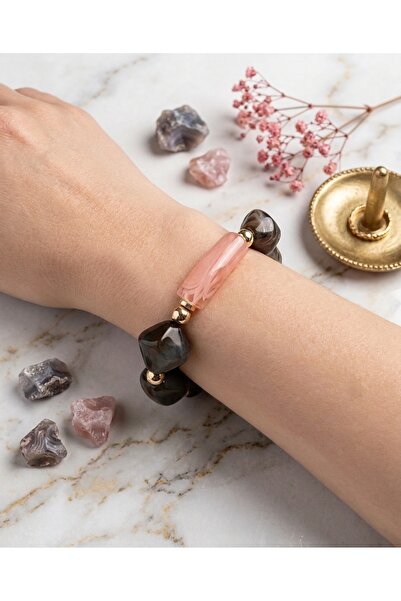 SEVA'S BİJUTERİ Women's Blue Coffee Versatile Cut Beaded Pink Detailed Gold C...