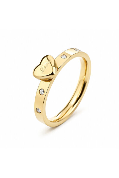 YVA Jewelry Inel reglabil din oțel inoxidabil placat cu aur 'Love'