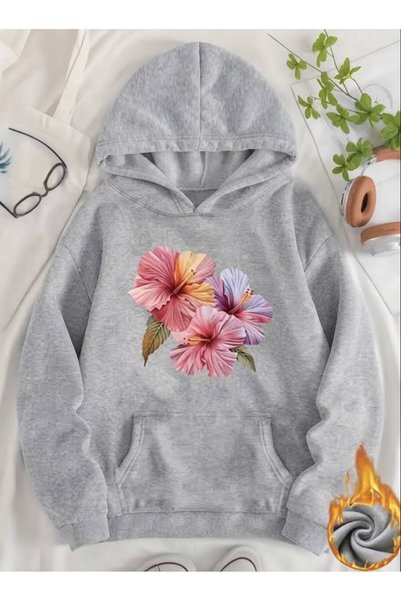 Velora Collection Women's Pink Floral Printed Hooded Sweatshirt