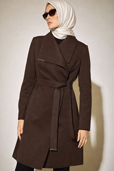 MAG FASHİON Women's Brown Trench Coat Jacket Special Italian Design Hijab Tre...