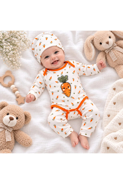 BEBELON 3-Piece Baby Set with Carrot Details and Beret
