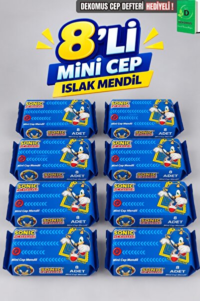 Sonic Lisanslı 8 Adet Islak Mendil Dekomus Cep Defteri Hediyeli