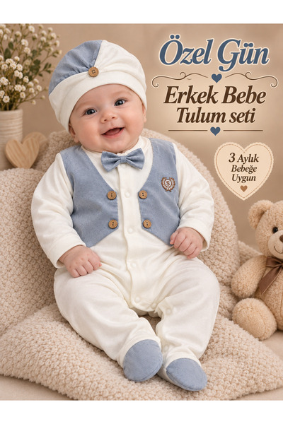 Sönmez bebe ÖZEL GÜN ERKEK BEBE TULUM YELEK VE DÜĞME DETAYLI YELEKLİ TULUM SE...