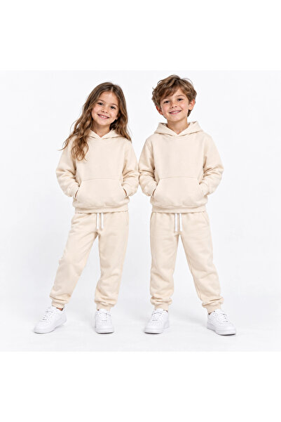 rony pony kids Girls' and Boys' Hooded Tracksuit Set – Beige