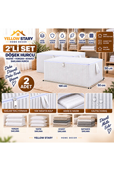2’li Döşek Hurcu 100x50x50 cm – Büyük Boy Yorgan Battaniye Yastık ve Kıyafet Saklama Hurcu