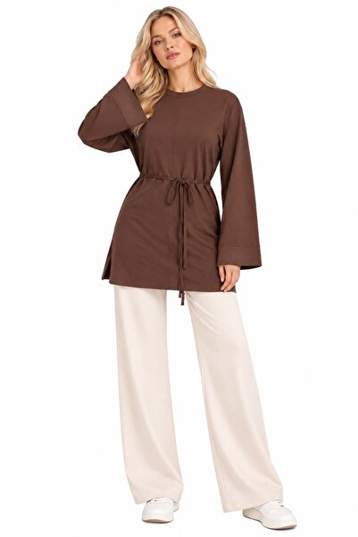 Trendingsize Textured Modal Tunic with Crew Neck and Waist Tie Detail