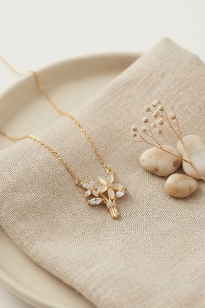 ForWhat Flower Style Women's Necklace with Golden Brass Zircon for Elegant Necks