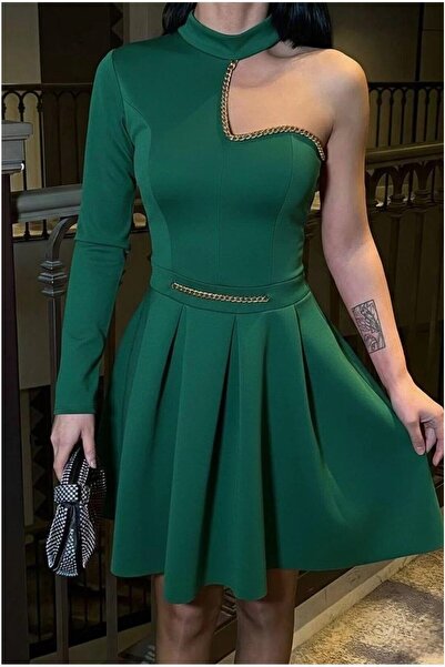 Şeker Portakalım Bicycle Evening Dress with Collar and Belt, Long Mini Sleeves