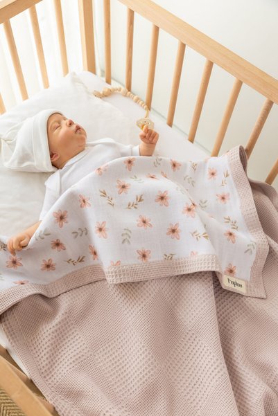 Puplins Bebek Battaniyesi %100 Pamuk Waffle 80x64 Kişiye Özel İsimli