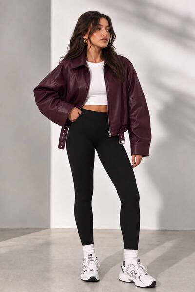 AKT Kadın Oversize Deri Ceket- Oversize Relax Fit, Fermuarlı Kemer Detaylı Gü...