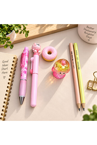 PickyTidy 1 Serve Deep Tip Pen, 1 Pink Highlighter, 1 Macaron Eraser, 1 Penci...